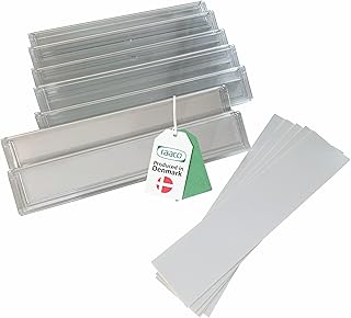 raaco Porte-Étiquettes 4-800 & Étiquettes pour Bac Plastique 4-800, Lot de 6 Supports Étiquette avec Étiquettes, 25,5 cm x 4,8 cm, Étiquetage Efficace des Bacs de Rangement, Rangement Atelier