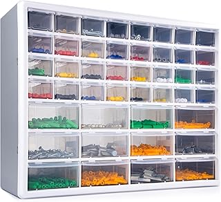 CraftGenes Organiseur de rangement à vis – Boîte de rangement pour garage et atelier à 44 tiroirs avec séparateurs réglables, organiseur mural pour outils (gris)