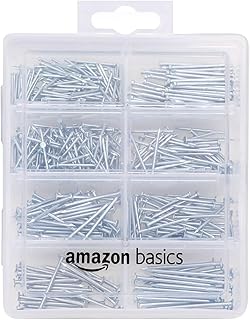 Amazon Basics Assortiment de clous - Avec clous de finition, pointes, clous ordinaires, pointes Brad et clous d’accrochage, 550 pièces