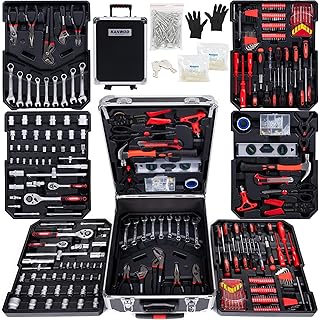Kanwod Caisse a outil multifonction de 1000 pièces, Boite a outils complete avec Bricolage outillage à main - Set tournevis, marteau, clés de serrage, clé à molette et autres accessoires
