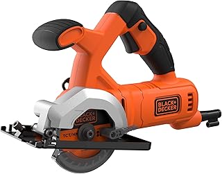 Black+Decker BES510-QS Mini Scie circulaire filaire - 400W - 3600 trs/minute - Poids: 2 kg - Lame Ø85mm - 27 mm de Coupe - Livrée avec 2 Lames, 1 Adaptateur Aspirateur, 1 Clé Allen et 1 Guide