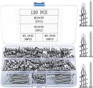 120 Pcs Vis et Chevilles Métal Platre: 60 Chevilles pour Plaques de Plâtre + 60 Vis Autoperceuses, Chevilles Auto-Foreuses en Métal avec Vis pour Fixation Béton, Plaques de Plâtre