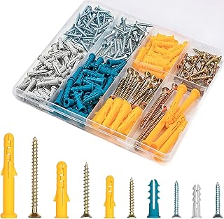Ensemble de Vis et Chevilles Murales, 270 Pièces Screws et Chevilles Set Universel Autoperceuses, Vis à Tête Plate en Croix pour Brique, Béton, Plaque de Plâtre